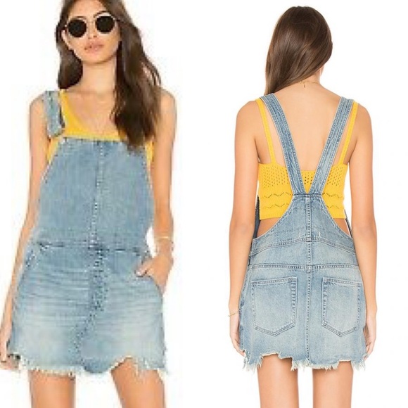 Free People torn up jumper‎ distressed denim skirt overall size 0 - Picture 1 of 10